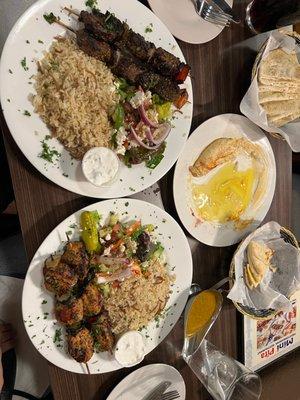 Beef and chicken kebab platter and 3/4 of a hummus app platter (sorry couldn't wait)