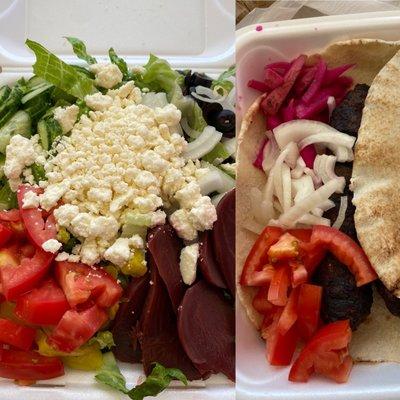 Greek Salad Beef Kafta 3 skewers