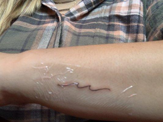 Tattoo with saniderm bandages studio uses. Makes for super easy take home care.