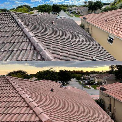 Roof Cleaning single-story home barrel tile.