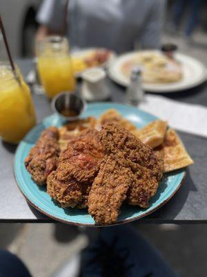 Chicken & Waffle with honey spiced syrup.