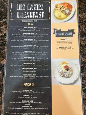 Breakfast menu side 1