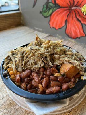 Rice and beans with Pernil