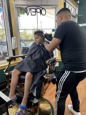 My son getting haircut