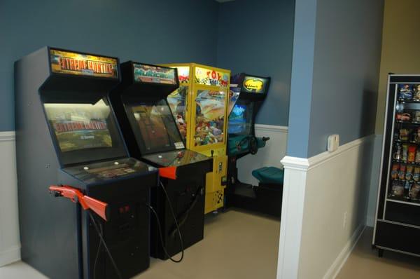 Many Games to keep the whole family entertained -- Pac Man, Galaga, Sit-down Boat Racing, Donkey Kong, Extreme Hunting and more!