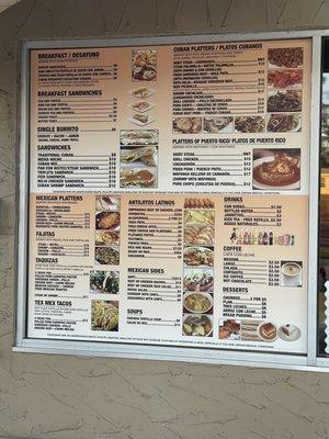 Extensive menu with Spanish, Cuban, Mexican and Tex Max choices. Seems like a lot of items but they make them fresh to order.