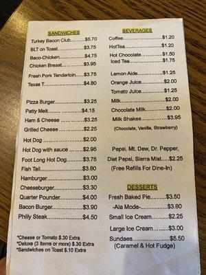 Sammy's Drinks & Dessert Menu