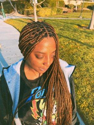 Small Knotless Braids, provided my own braiding hair due to color.