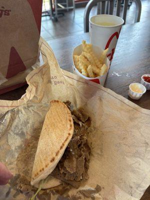 Greek Gyro and Crinkle Fries