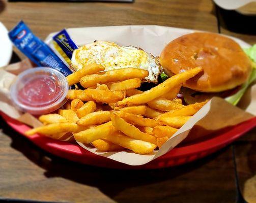 Breakfast burger and fries