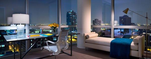 The view of Chicago's night skyline from one of the condos at Adler Place