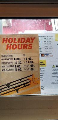 Hours + holiday hours