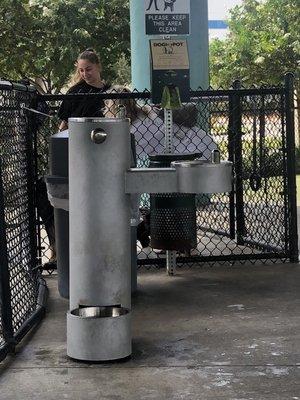 Water Fountain for dogs and humans, Along with dog  bags and trash can.