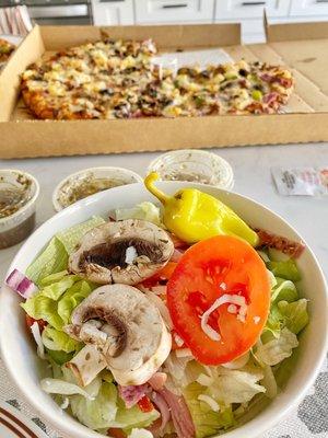 Antipasto salad and pizza