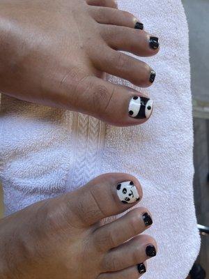 Excuse the look of my funky feet,  but had to share my pedi.  Amazing massage, clean up and freehand panda action!