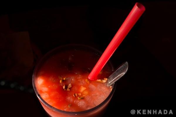 Horchata with chopped walnuts and cantaloupe.