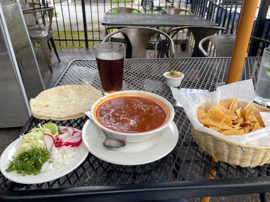 Nothing like a piping-hot pozole on a cold, wet spring day!