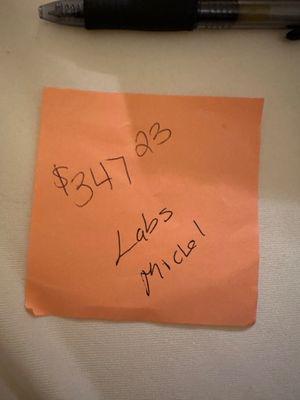 The post it Michel from Leesburg, VA location gave me