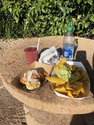 Guacamole, frozen black magic, empanada de barbacoa