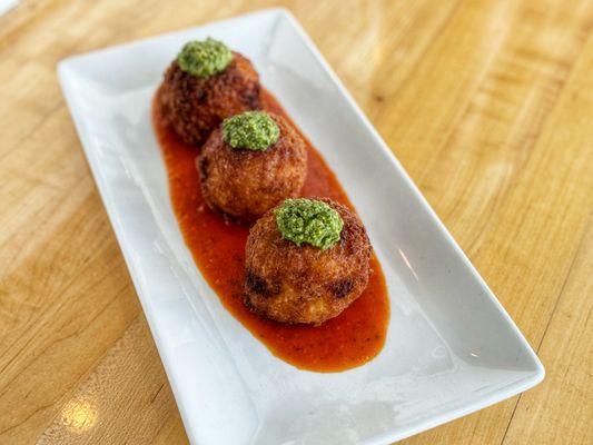 Fried Arancini, basil pesto