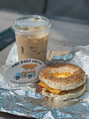 Iced coffee + breakfast sandwich