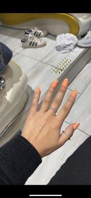 Orange Almond nails (apologies for the blurry picture!)