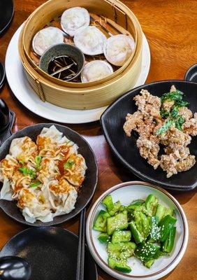 Chili Oil Wonton & Cucumber Salad & Basil Chicken Nuggets & Pork Siu Long Bao (@joeynht)