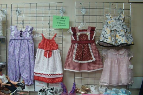 Most children's clothes are $1.00 and almost like new.  These items go fast so why shop anywhere else?