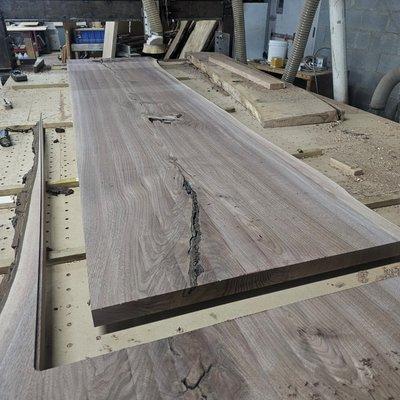 Flattening and cutting to size a walnut slab