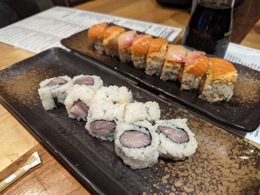 Yellowtail roll (front), Terry special (back). Both were pretty terrible.