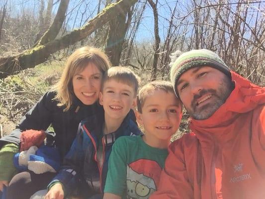 The Cox family hiking in the 1,000 Acre Dog Park in Troutdale, OR.