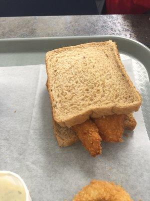 First mate combo, fish sandwich (can choose your bread, rye pictured) fries and drink