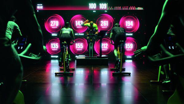 Our custom video wall in the Indoor Cycle Studio!