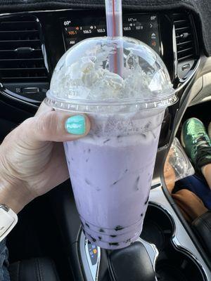 Taro Boba with whipped cream. So good!