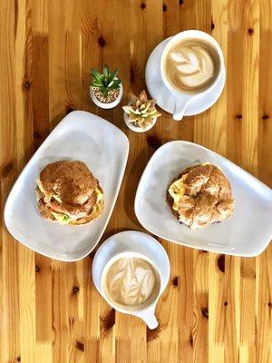 Top: Nutella latte, middle: everything croissants, bottom: lavender latte