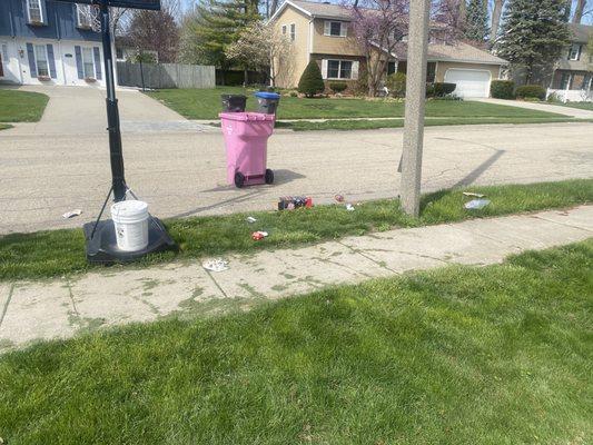 Elkhart dumps trash all over my yard. I immediately called and spoke to customer service. They said they would try to get ahold of driver.