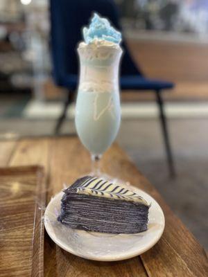 Ube Crepe cake and blue cloud cream