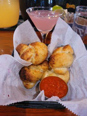 Garlic knots and a cosmo