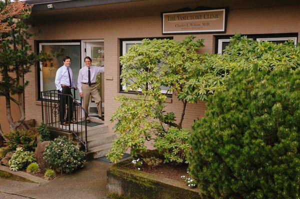 Doctors Kelly White and Chic Wilson outside The Vasectomy Clinic.