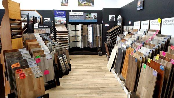 Many styles of Luxury Vinyl plank and tile from the all the major brands like Medallion, Armstrong, Mannington, Shaw, Mohawk and LexFloor.