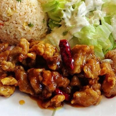 Orange Chicken w/ Fried Rice & Salad.