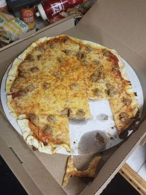 This is what they call a sausage pizza......pathetic