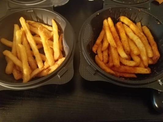 Cajun fries and regular fries...crispy and spicy....yum