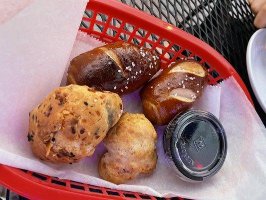 Free bread to start with orange jalapeño jam. They were surprisingly delicious!