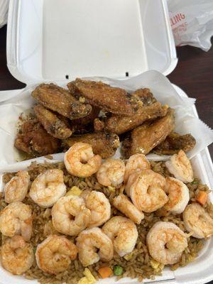 Honey lemon pepper wings with shrimp fried rice