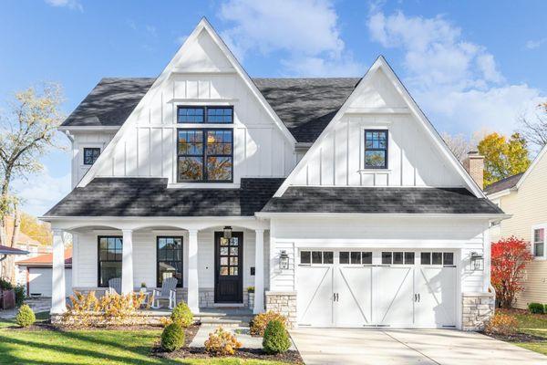 Board and Batton, Black Windows, Farmhouse Style, French Country Style, Shingled Roof