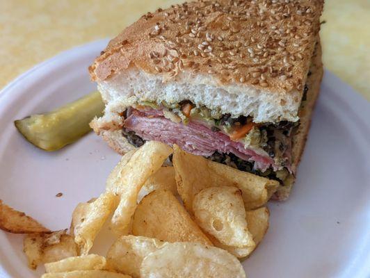 Jason's Muffaletta is big and delicious. This is 1/4 of a whole sandwich.