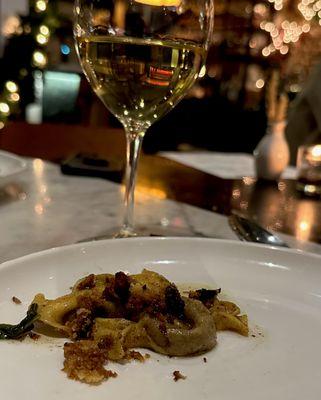 These pretty little pastas were made to look like candy caramels. They had chestnut filling and brown butter & sage sauce and were so good!