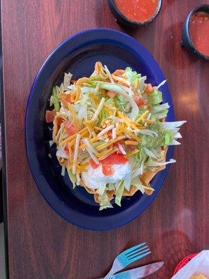 Shredded chicken taco salad.