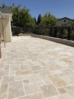 Backyard : French pattern , travertine stone